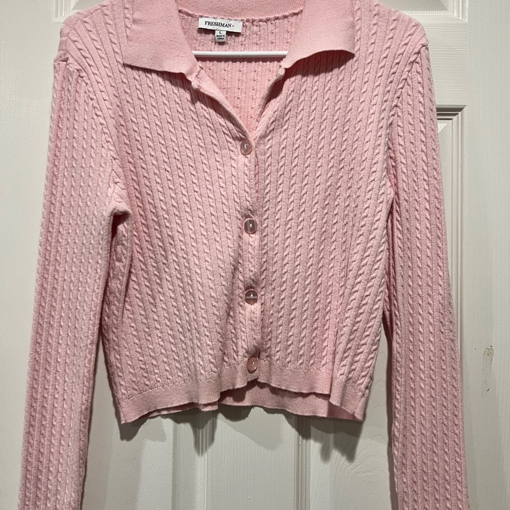 Freshman Light Pink Button-Up Cardigan